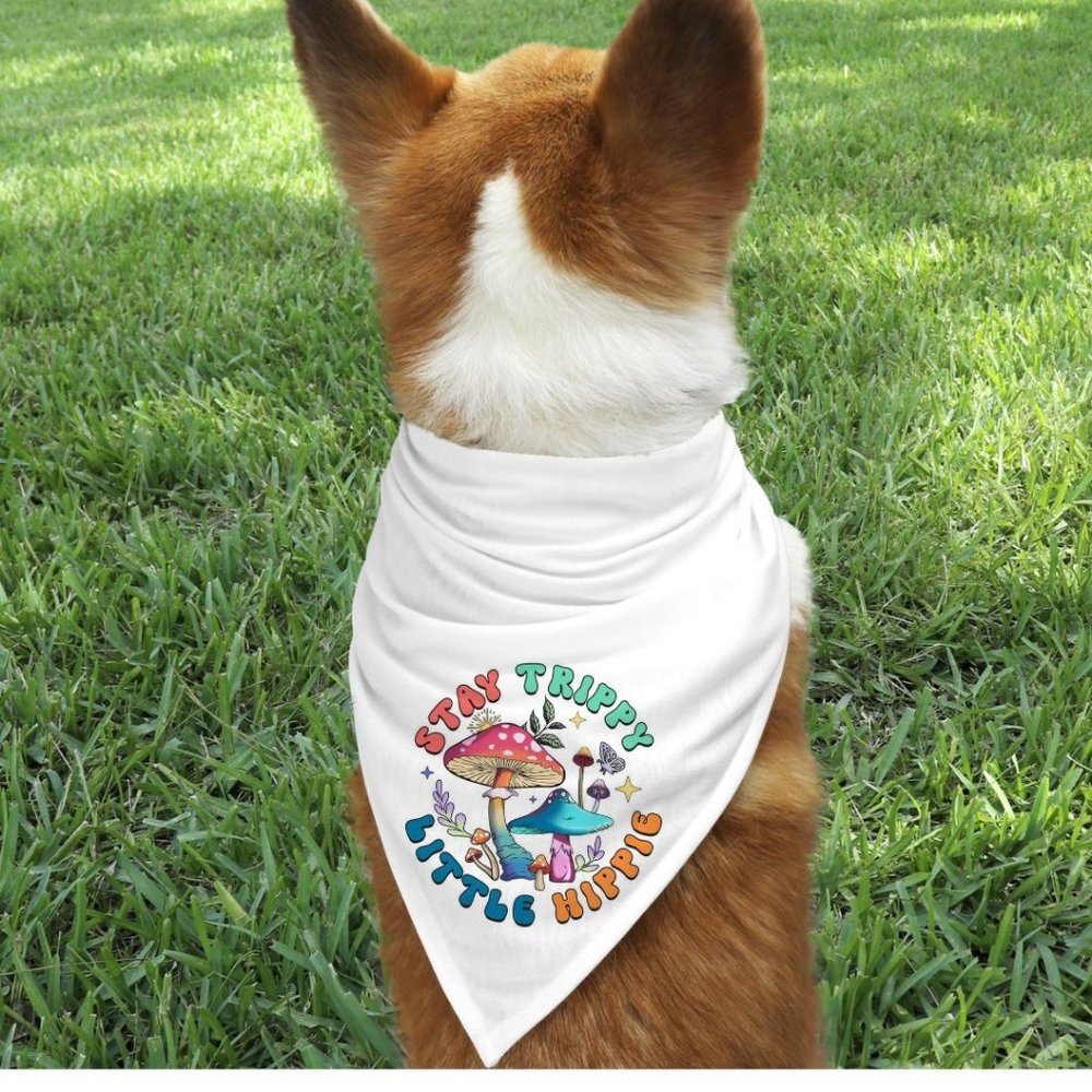 Stay Trippy White Custom Handmade Pet Bandana